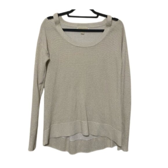 Michael Kors EUC ivory/gold open cold shoulder slouchy relaxed fit sweater M - Picture 1 of 5